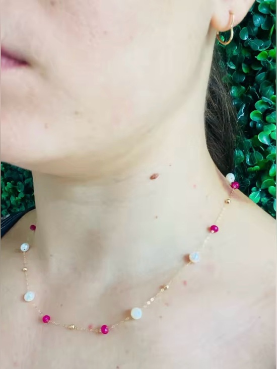 Jewelry - 18K Gold Tourmaline & White Pearls statement necklace. Real gold